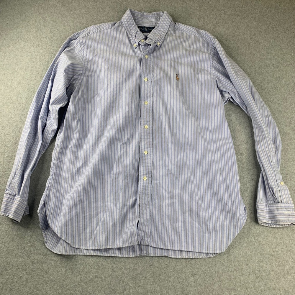 Ralph Lauren Button Down Shirt Mens XL Blue Striped Classic Fit Long Sleeve